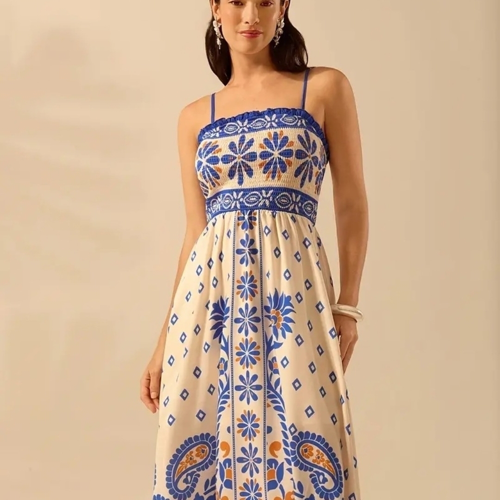 Blue and Orange Spaghetti Strap Sundress